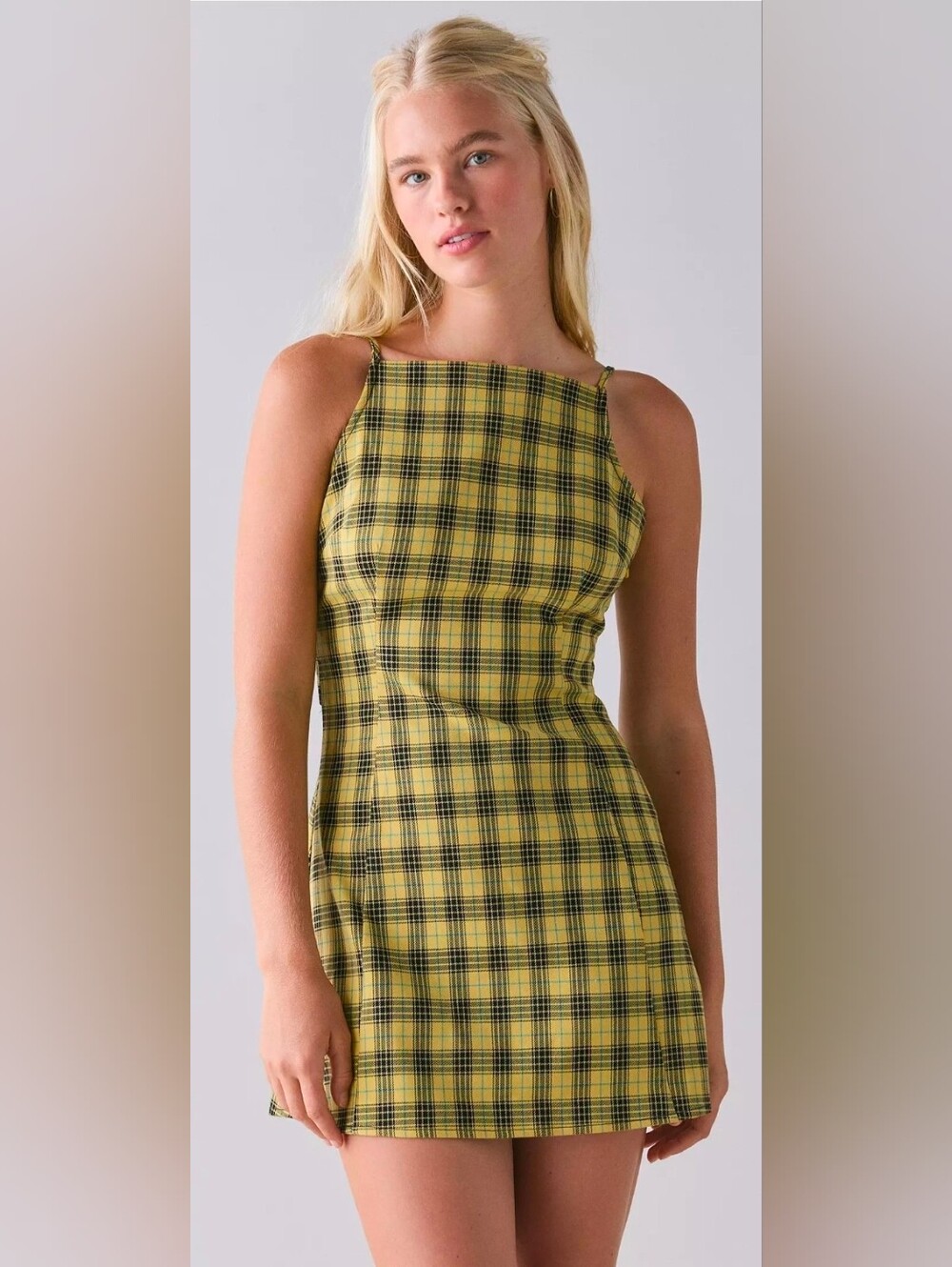 Kimchi Blue Yellow Plaid Open Back Mini Dress